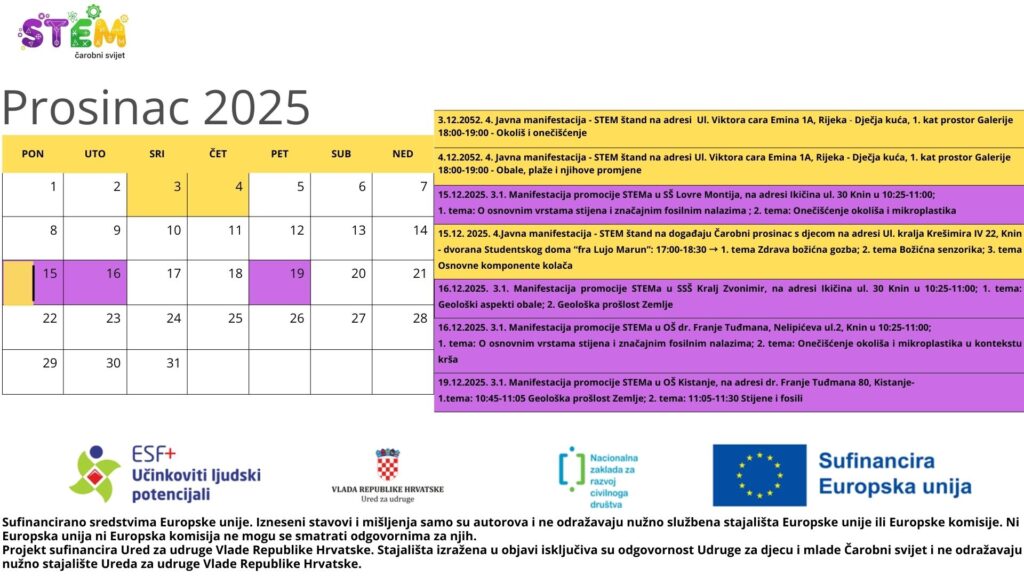 🌟 POZIV NA PROSINAČKE STEM DOGAĐAJE: ZNANOST DOLAZI U RIJEKU, KNIN I KISTANJE!